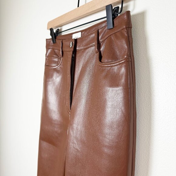 NWOT Aritzia WILFRED Melina Cognac Brown Vegan Leather Trousers Pants Size 6 - Picture 8 of 13